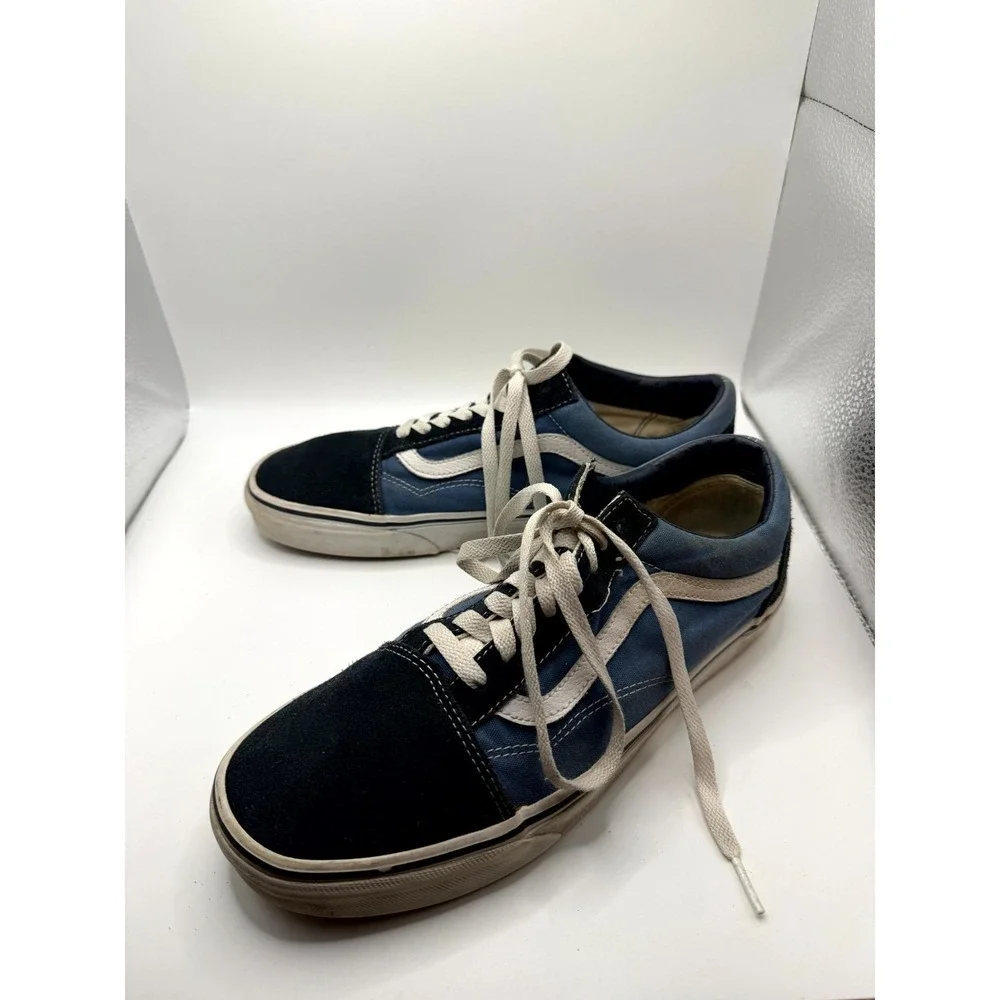 VANS Old Skool Mens 9 Sneakers Navy Canvas Low Top Lace Up Skateboard‎ Shoes